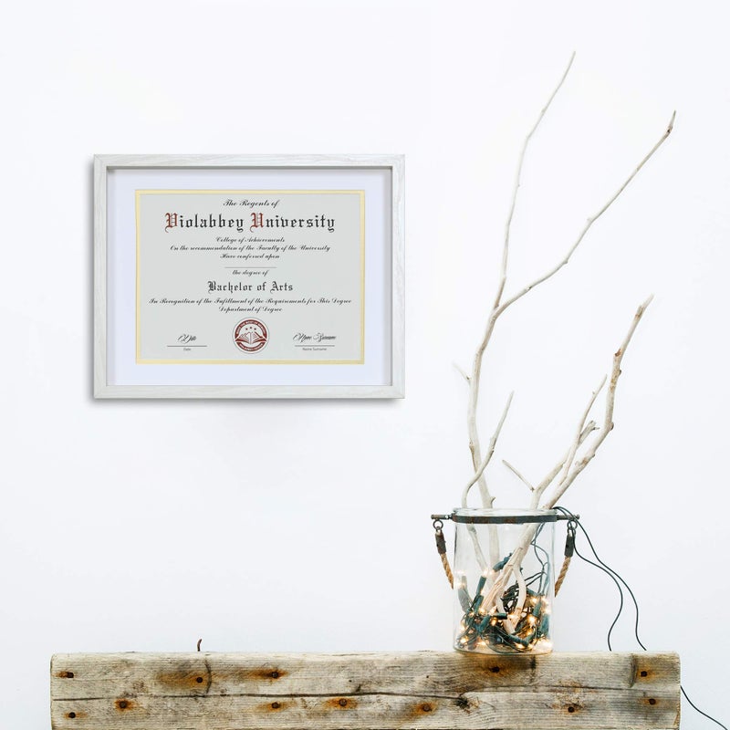 VIOLABBEY 11x14 Shadow Diploma Frames Cream White, Fits 8.5x11 Certificate or College Degree with Mat or 11x14 without Mat, HD Semi-tempered Glass, Wall or tabletop Display (White Gold Double Mat) - Image 4